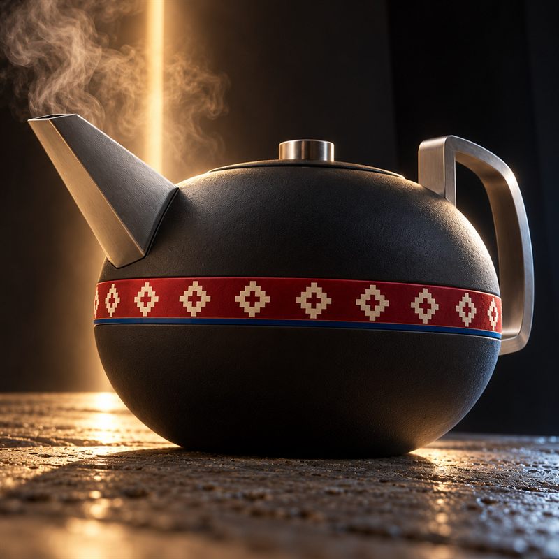 Steam Weave teapot with steam rising above the spout
