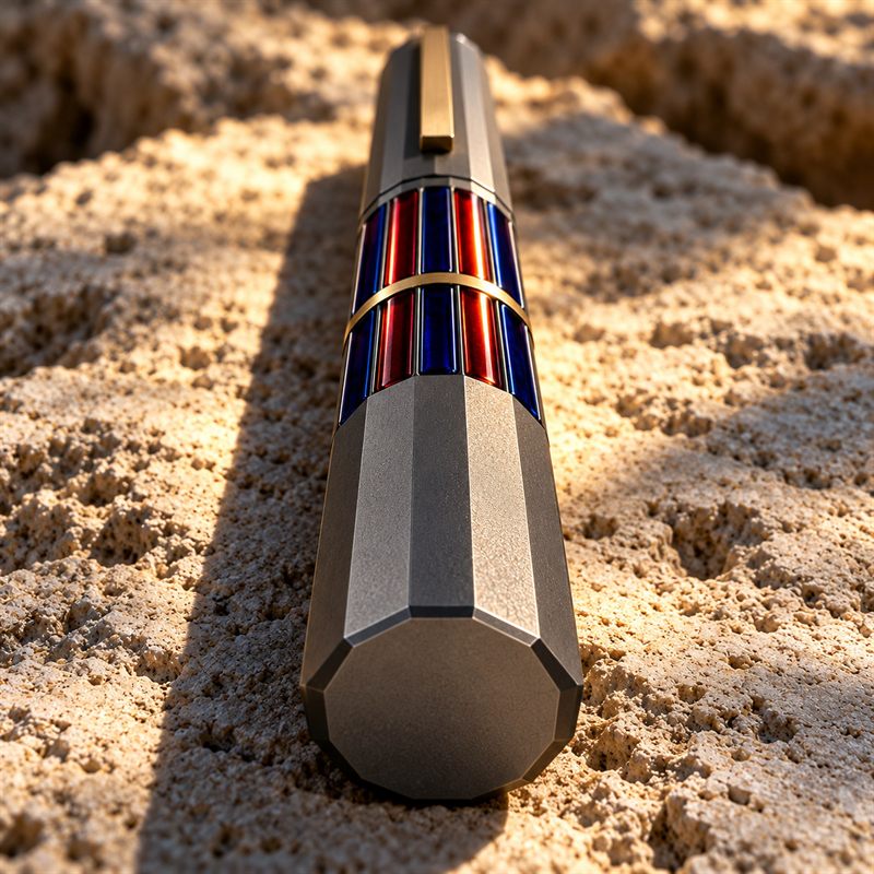 Warp 01 fountain pen, capped, resting on stone